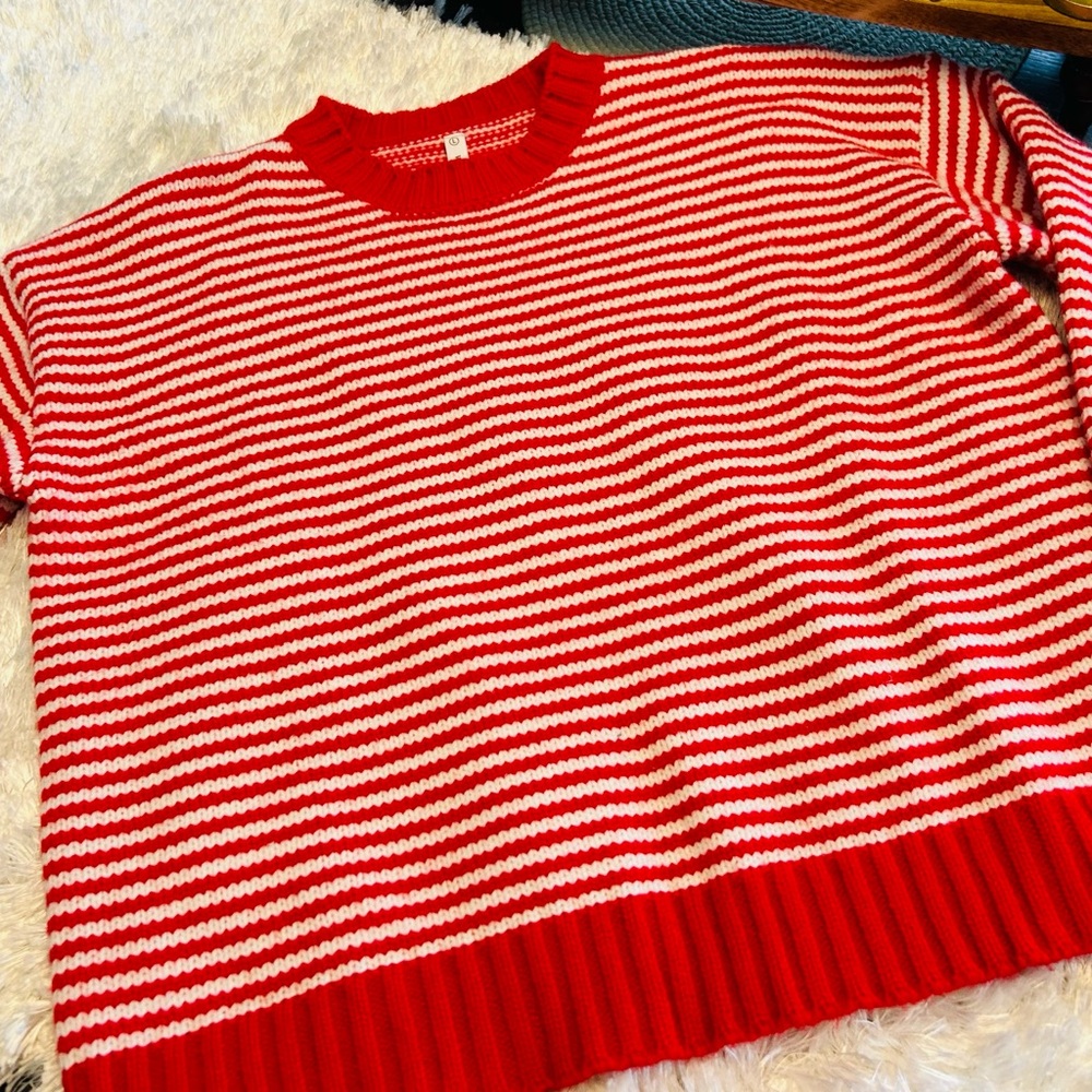Super duper adorable red and white striped sweater! Size Large - Picture 12 of 12